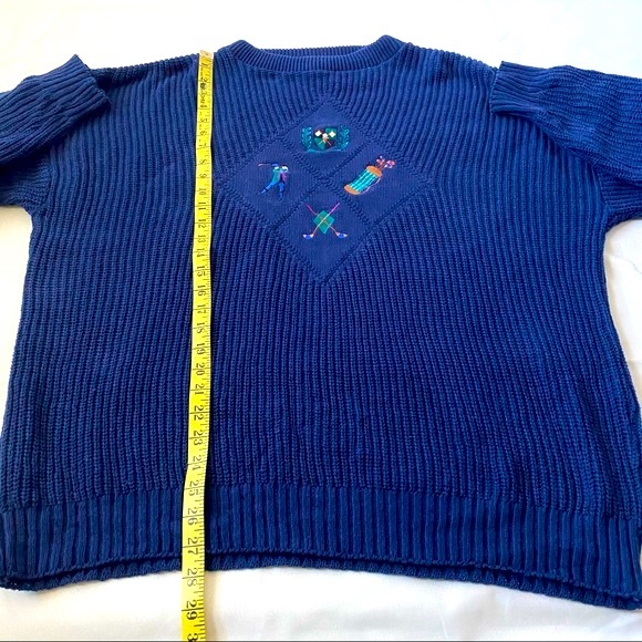 Vintage Izod blue golf theme sweater size large made in USA 100% cotton Unisex - Picture 6 of 8